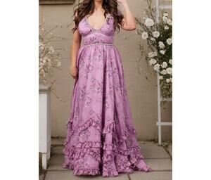 6 8 S M adjustable corset romantic purple lilac ruffles spaghetti maxi dress